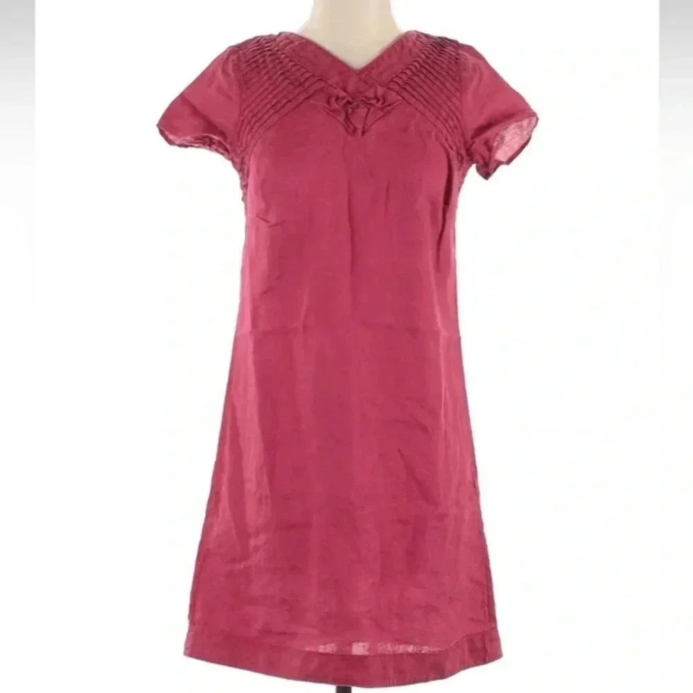 Max Studio Dark Pink Short Sleeve 100% Linen Shift Dress Size Small S